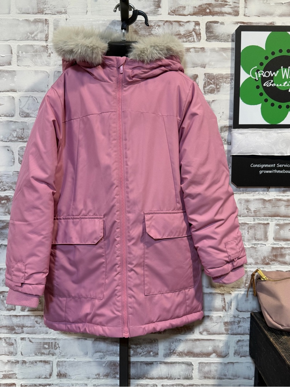 all in motion Pink Hooded Puffer Coat with Faux Fur Trim